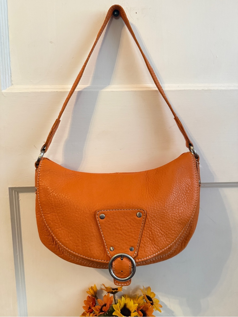 Talbots Orange Leather Shoulder Bag with Front Ring Detail